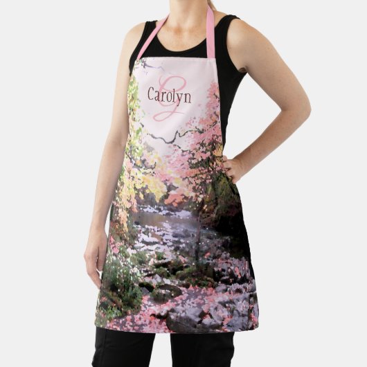 ピンクの森の空きかわいらし地、流れパーソナライズされた、 エプロン (インサイチュ)