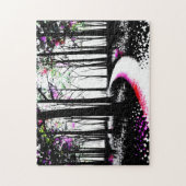 ピンクの森の絵を描パスを持つ白と黒 ジグソーパズル (縦)