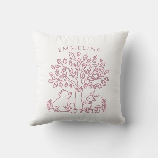 ピンクの森林動物と木 クッション (裏面)