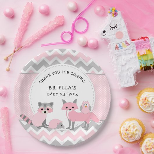 ピンクの森林動物のベビーシャワーの装飾 ペーパープレート (パーティー)