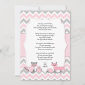 ピンクの森林動物の赤ちゃんシャワーサンキューカード 招待状 (正面)