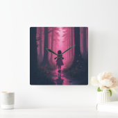 ピンクの森 スクエア壁時計 (ホーム)