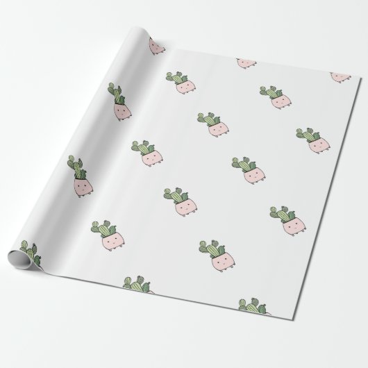 ピンクの植木鉢の水気が多い微笑のサボテン ラッピングペーパー (アンロールド)
