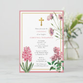 ピンクの植物とゴールドの洗礼 女の子 招待状 (スタンド正面)