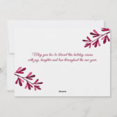 ピンクの植物のクリスマスの祝福 3 枚の写真 シーズンカード (裏面)