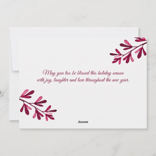 ピンクの植物のクリスマスの祝福 3 枚の写真 シーズンカード (裏面)