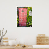 ピンクの植物ウッドドアSt Augustine Florida写真 ポスター (キッチン)