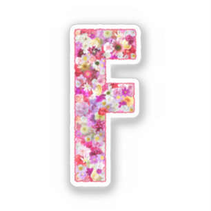 ピンクの植物モノグラム フラワーイニシャル F シール