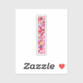 ピンクの植物モノグラム フローラルレター Iイニシャル シール (シート)