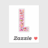 ピンクの植物モノグラム フローラルレター Lイニシャル シール (シート)