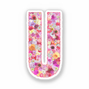 ピンクの植物モノグラム フローラルレター Uイニシャル シール