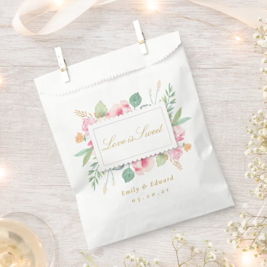 ピンクの植物性の愛は甘結婚いブライダルシャワー フェイバーバッグ (クリップ留めされた状態)