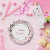 ピンクの植物性の果実と葉クリスマス ペーパープレート (パーティー)