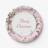 ピンクの植物性の果実と葉クリスマス ペーパープレート (正面)