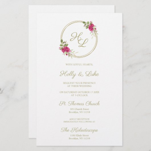 ピンクの植物性イニシャルエレガント結婚リースの写真 (正面/裏面)