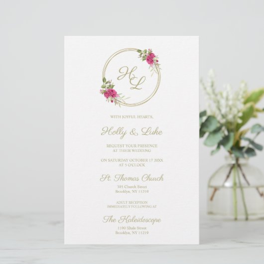 ピンクの植物性イニシャルエレガント結婚リースの写真 (スタンド正面)