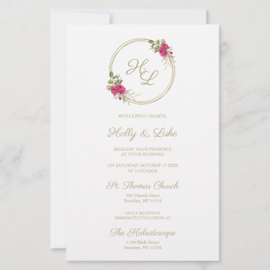 ピンクの植物性イニシャルエレガント結婚リースの写真 (正面)