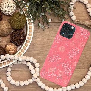 ピンクの植物性フローラモダンフローラガーリー名 iPhone 13 PRO MAXケース