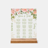 ピンクの植物性花模様結婚金ゴールドの座席 アクリルサイン (正面)