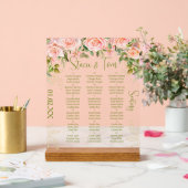 ピンクの植物性花模様結婚金ゴールドの座席 アクリルサイン (ウェディング)