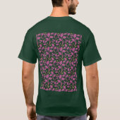 ピンクの植物柄のつる模様 | エレガントな花と葉 Tシャツ (裏面)