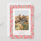 ピンクの植物柄ホリデー写真カード 招待状 (正面)