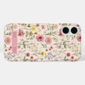 ピンクの植物水彩花柄ネーム Case-Mate iPhoneケース (裏面 (横))
