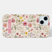 ピンクの植物水彩花柄ネーム Case-Mate iPhoneケース (裏面 (横))