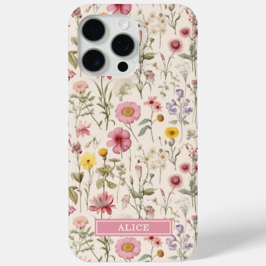 ピンクの植物水彩花柄名前 Case-Mate iPhoneケース (裏面)