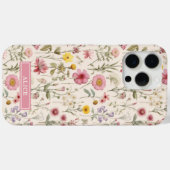 ピンクの植物水彩花柄名前 Case-Mate iPhoneケース (裏面 (横))
