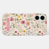 ピンクの植物水彩花柄名前 Case-Mate iPhoneケース (裏面 (横))