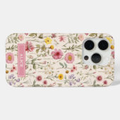 ピンクの植物水彩花柄名前 Case-Mate iPhoneケース (裏面 (横))