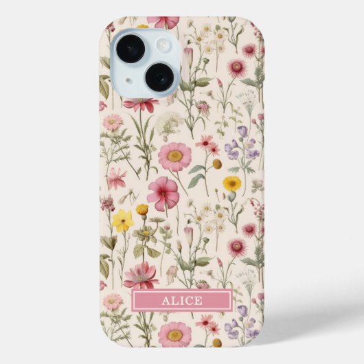 ピンクの植物水彩花柄名前 Case-Mate iPhoneケース (裏面)
