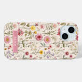 ピンクの植物水彩花柄名前 Case-Mate iPhoneケース (裏面 (横))