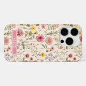 ピンクの植物水彩花柄名前 Case-Mate iPhoneケース (裏面 (横))