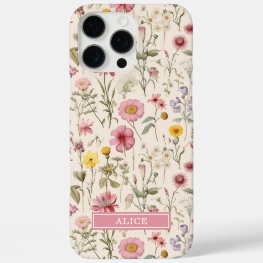 ピンクの植物水彩花柄名前 Case-Mate iPhoneケース (裏面)