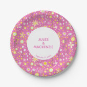 ピンクの植物野草 ペーパープレート (正面)