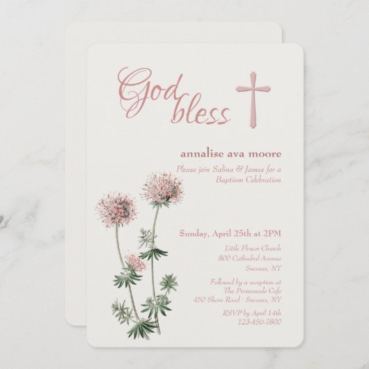 ピンクの植物 招待状 (正面/裏面)