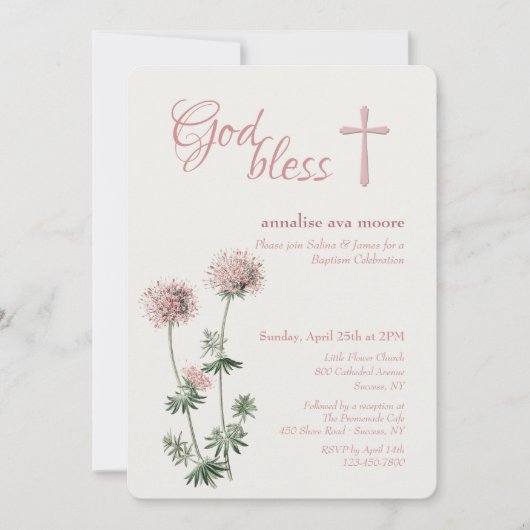 ピンクの植物 招待状 (正面)