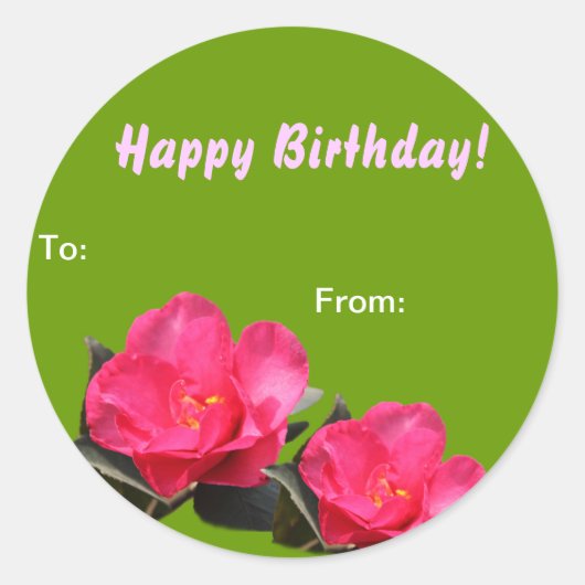 ピンクの椿の花の誕生日ギフトラップシール ラウンドシール (正面)
