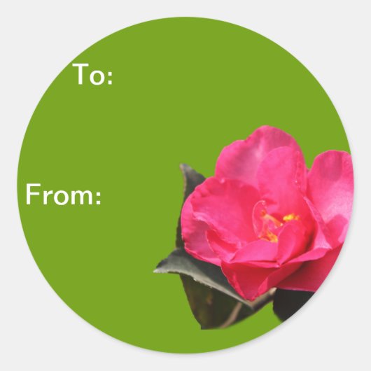 ピンクの椿の花クリスマスのギフトラップシール ラウンドシール (正面)