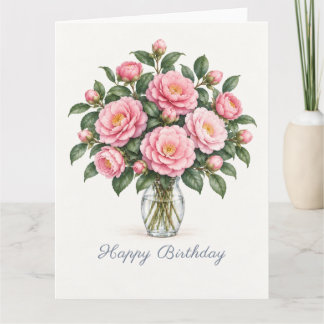 ピンクの椿の花 誕生日 カード