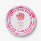 ピンクの椿フローラ結婚式パーティープレート ペーパープレート (正面)