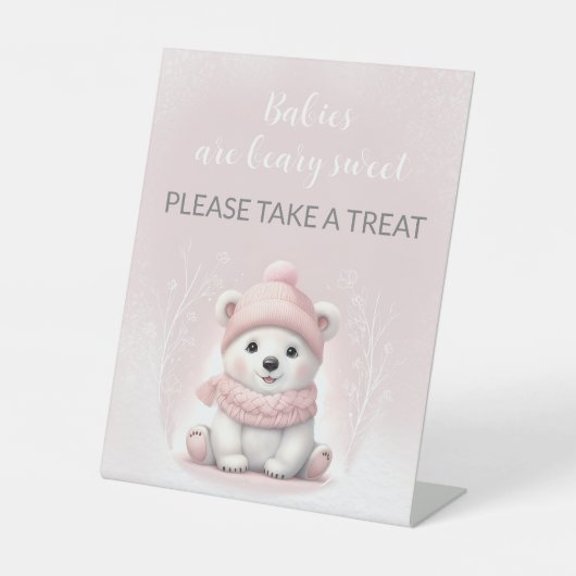 ピンクの極熊の赤ちゃんシャワー台座の好意サイン 台座サイン (正面)