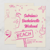 ピンクの楽しいビーチでの花嫁のお別れウィークエンド招待状 招待状 (正面/裏面)