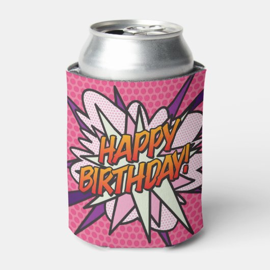ピンクの楽しい女の子のためのHAPPY+BIRTHDAY 缶クーラー (缶正面)