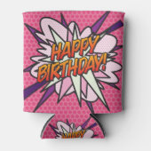ピンクの楽しい女の子のためのHAPPY+BIRTHDAY 缶クーラー (正面)