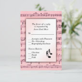 ピンクの楽譜の招待状に合わせたRSVPカード 出欠カード (スタンド正面)