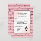 ピンクの楽譜の招待状に合わせたRSVPカード 出欠カード (正面/裏面)