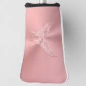 ピンクの様式化された蝶の丸い尾、エンボスの外観 ゴルフヘッドカバー (回転90)